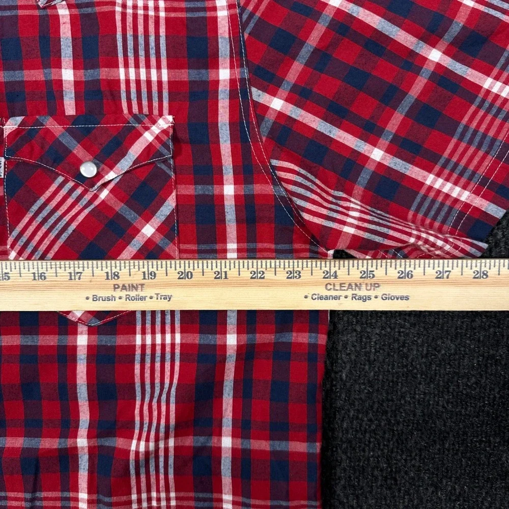Levis Western Pearl Snap Shirt Mens XXL Red Plaid Short Sleeve Rodeo Cowboy